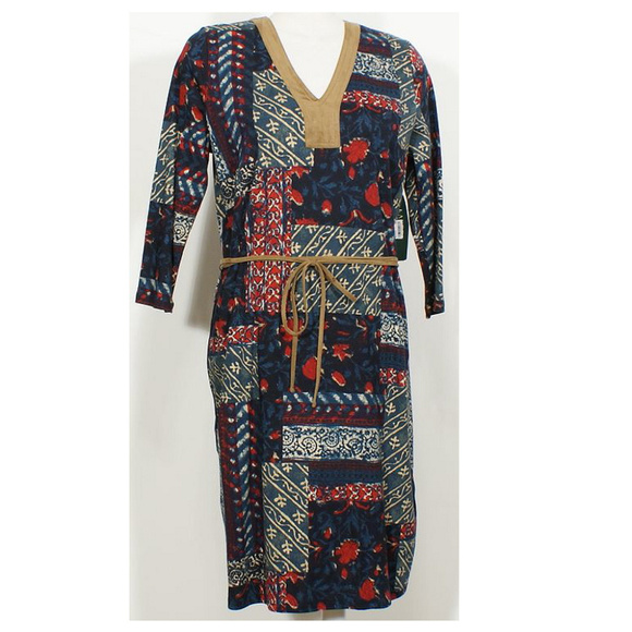 Patchwork Cotton Knit Faux Suede Trim Dress 1X - Picture 3 of 4